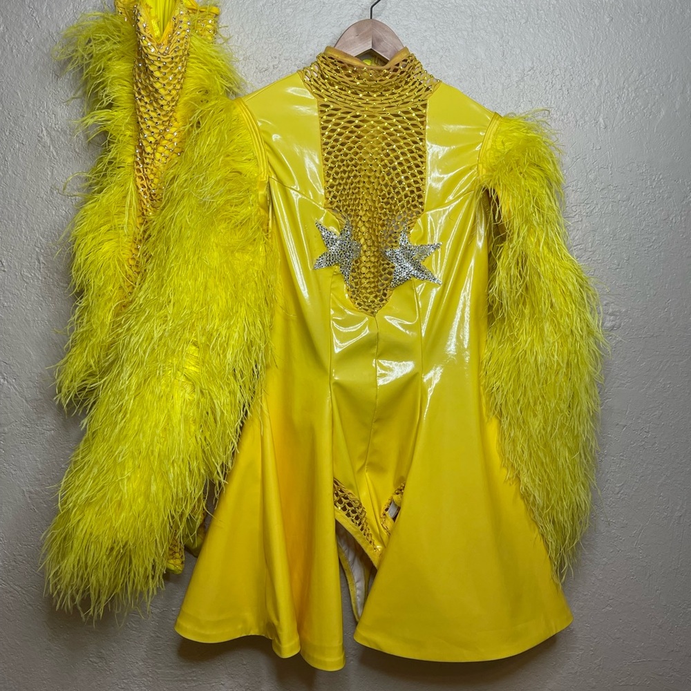 Yellow ostrich feather costume - As seen on Canadas Drag Race